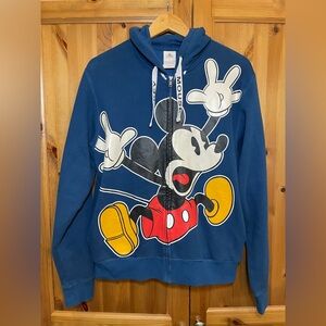 Disney Mickey Mouse 1928 Graphic Full Zip Hoodie Sweatshirt Blue Men’s Small